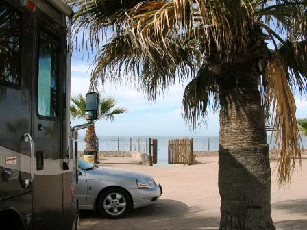 Our site overlooked the ocean, palms and palapas.