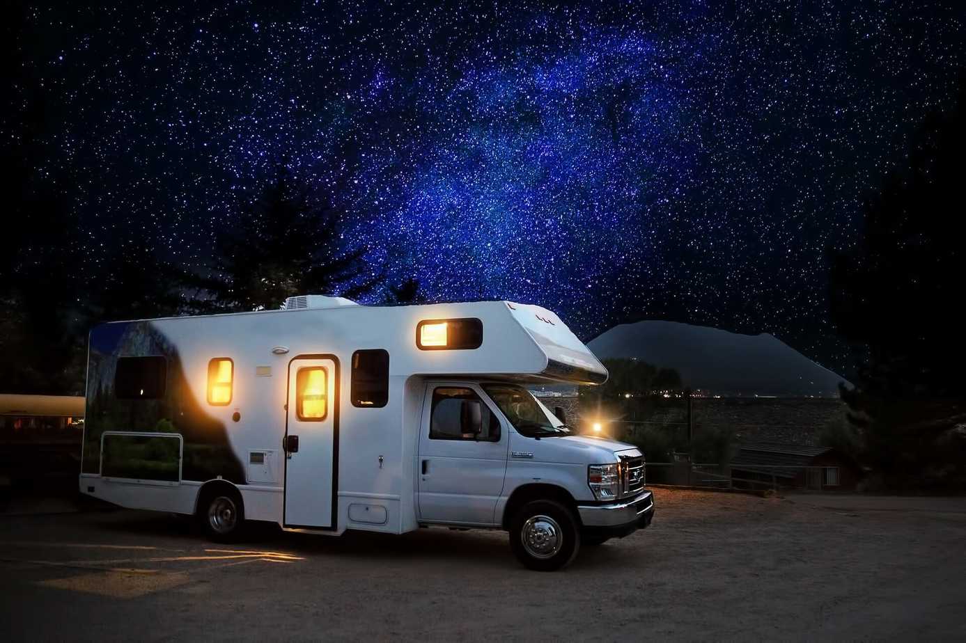 RV At Night With Lights